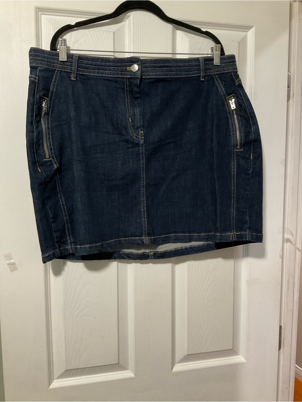 Dark Wash Denim Mini Skirt with Zip Pockets